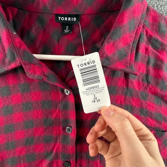 NWT Torrid Lizzie Brushed Rayon Acrylic Tunic Flannel Plaid Periscope Size 2 - Picture 9 of 16